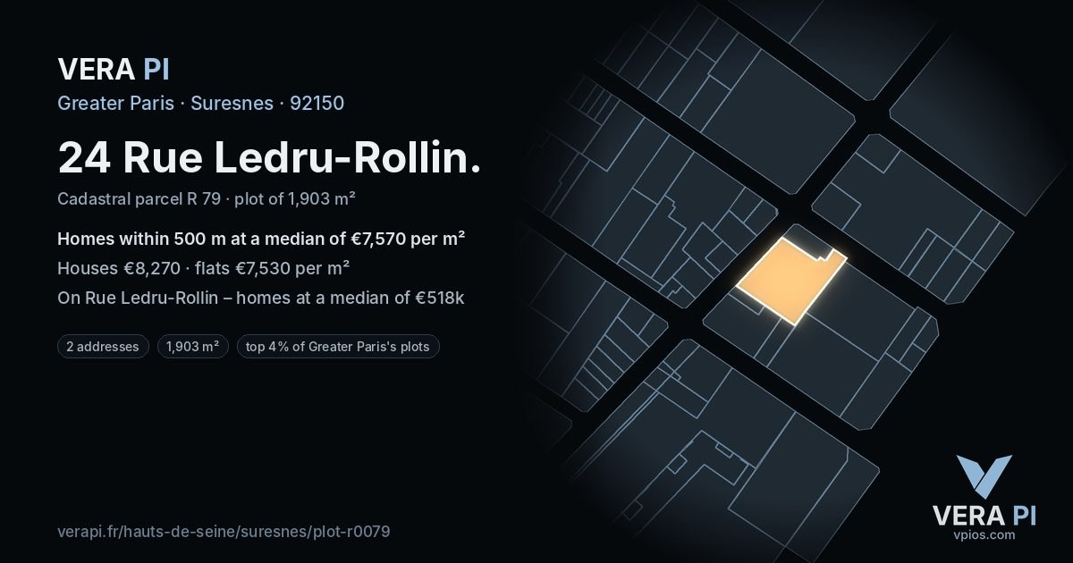 24 Rue Ledru-Rollin, Suresnes at night – the plot lit, the parcels around coloured by the prices near them