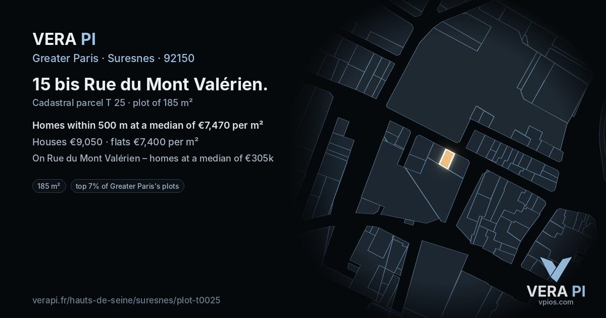 15 bis Rue du Mont Valérien, Suresnes at night – the plot lit, the parcels around coloured by the prices near them