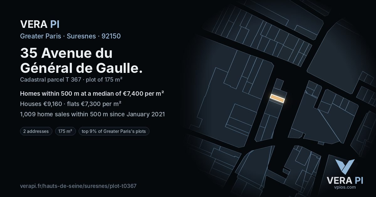 35 Avenue du Général de Gaulle, Suresnes at night – the plot lit, the parcels around coloured by the prices near them