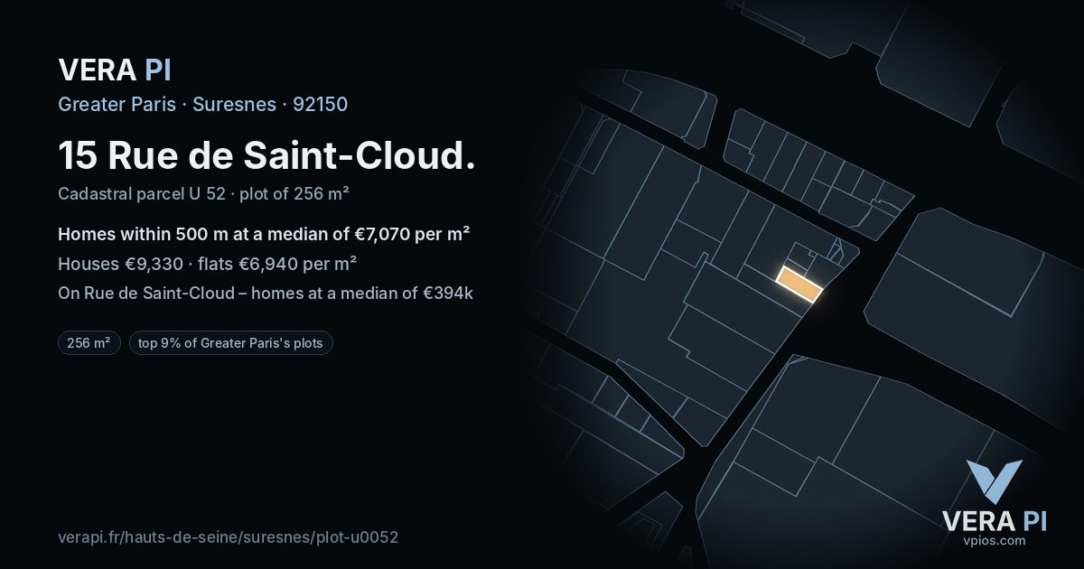 15 Rue de Saint-Cloud, Suresnes at night – the plot lit, the parcels around coloured by the prices near them