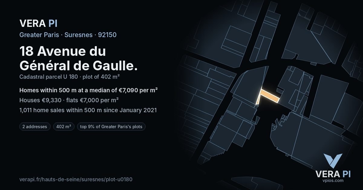 18 Avenue du Général de Gaulle, Suresnes at night – the plot lit, the parcels around coloured by the prices near them