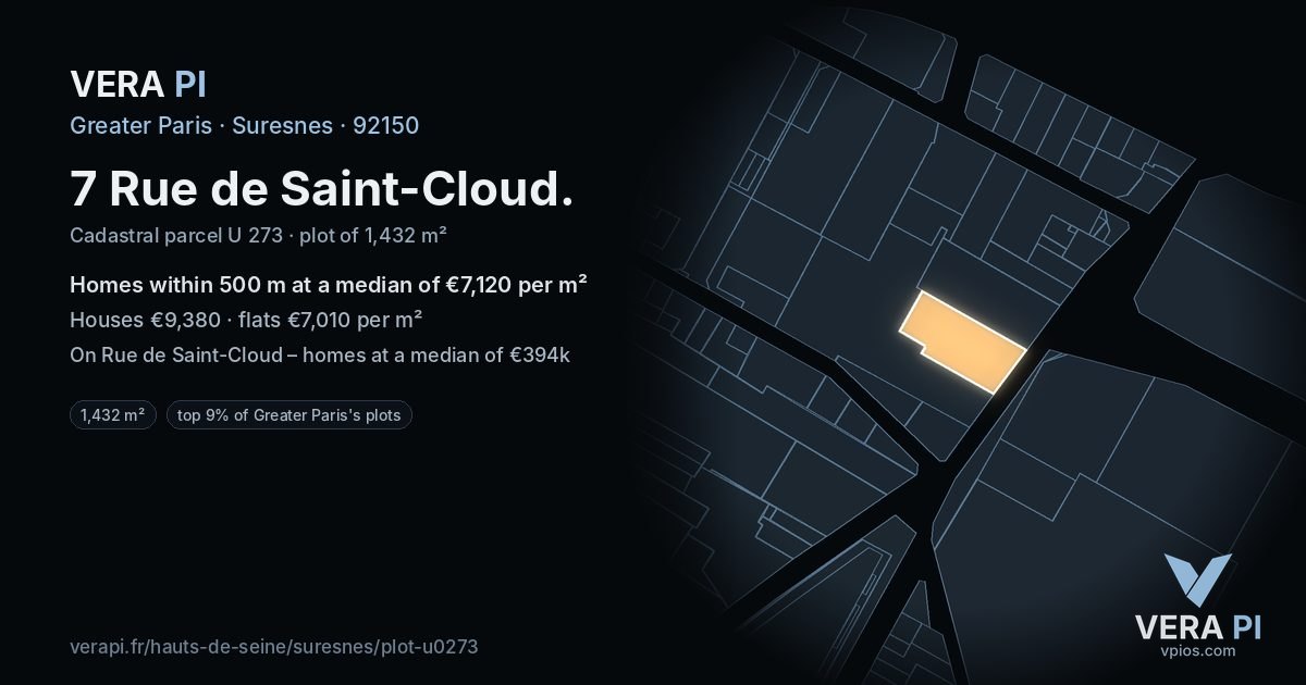 7 Rue de Saint-Cloud, Suresnes at night – the plot lit, the parcels around coloured by the prices near them