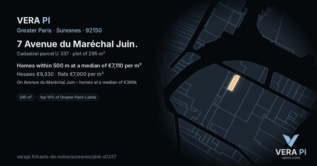 7 Avenue du Maréchal Juin, Suresnes at night – the plot lit, the parcels around coloured by the prices near them