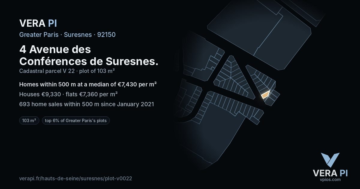 4 Avenue des Conférences de Suresnes, Suresnes at night – the plot lit, the parcels around coloured by the prices near them