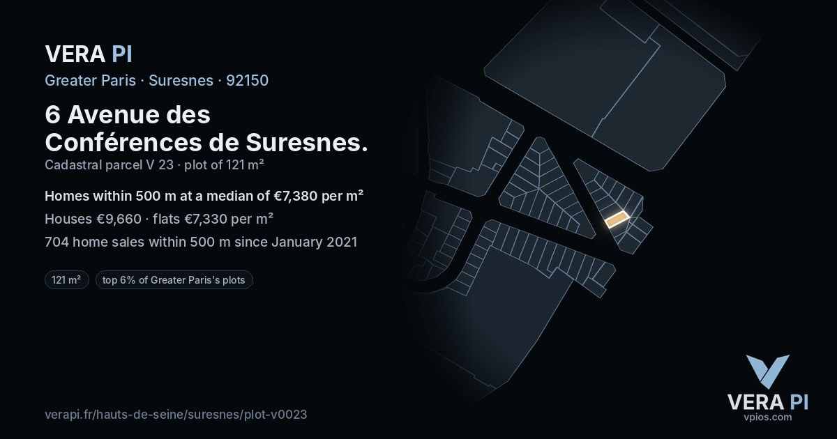 6 Avenue des Conférences de Suresnes, Suresnes at night – the plot lit, the parcels around coloured by the prices near them