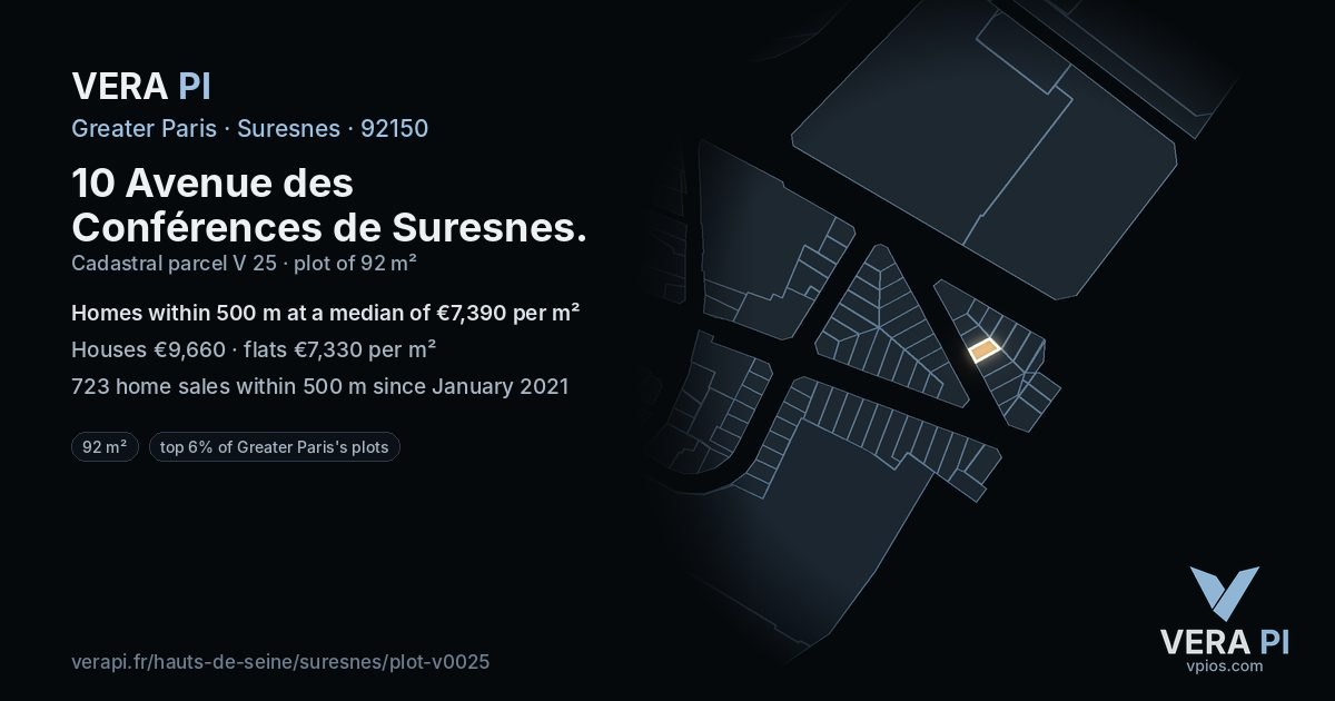 10 Avenue des Conférences de Suresnes, Suresnes at night – the plot lit, the parcels around coloured by the prices near them