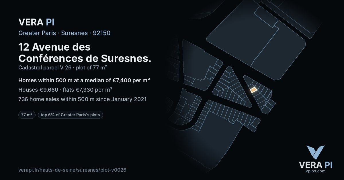 12 Avenue des Conférences de Suresnes, Suresnes at night – the plot lit, the parcels around coloured by the prices near them