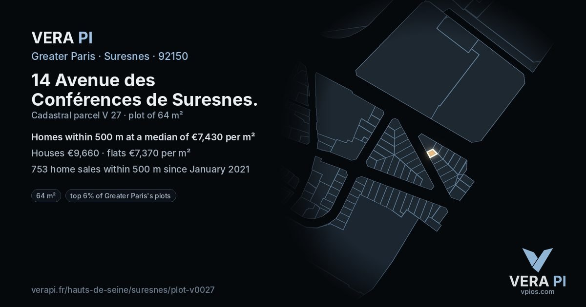 14 Avenue des Conférences de Suresnes, Suresnes at night – the plot lit, the parcels around coloured by the prices near them