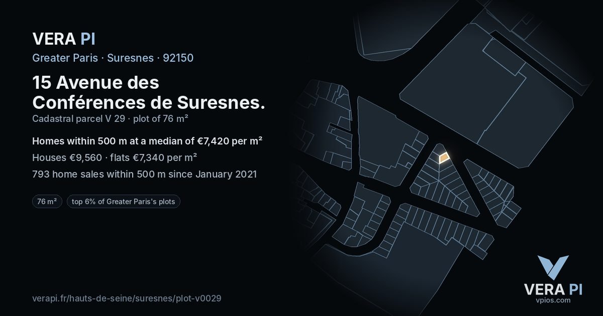 15 Avenue des Conférences de Suresnes, Suresnes at night – the plot lit, the parcels around coloured by the prices near them