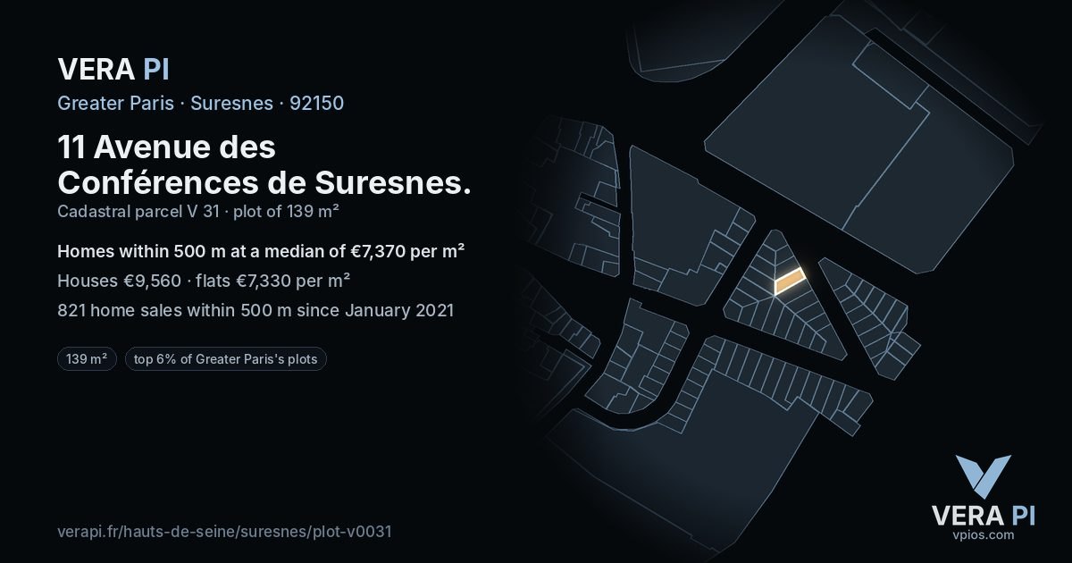 11 Avenue des Conférences de Suresnes, Suresnes at night – the plot lit, the parcels around coloured by the prices near them