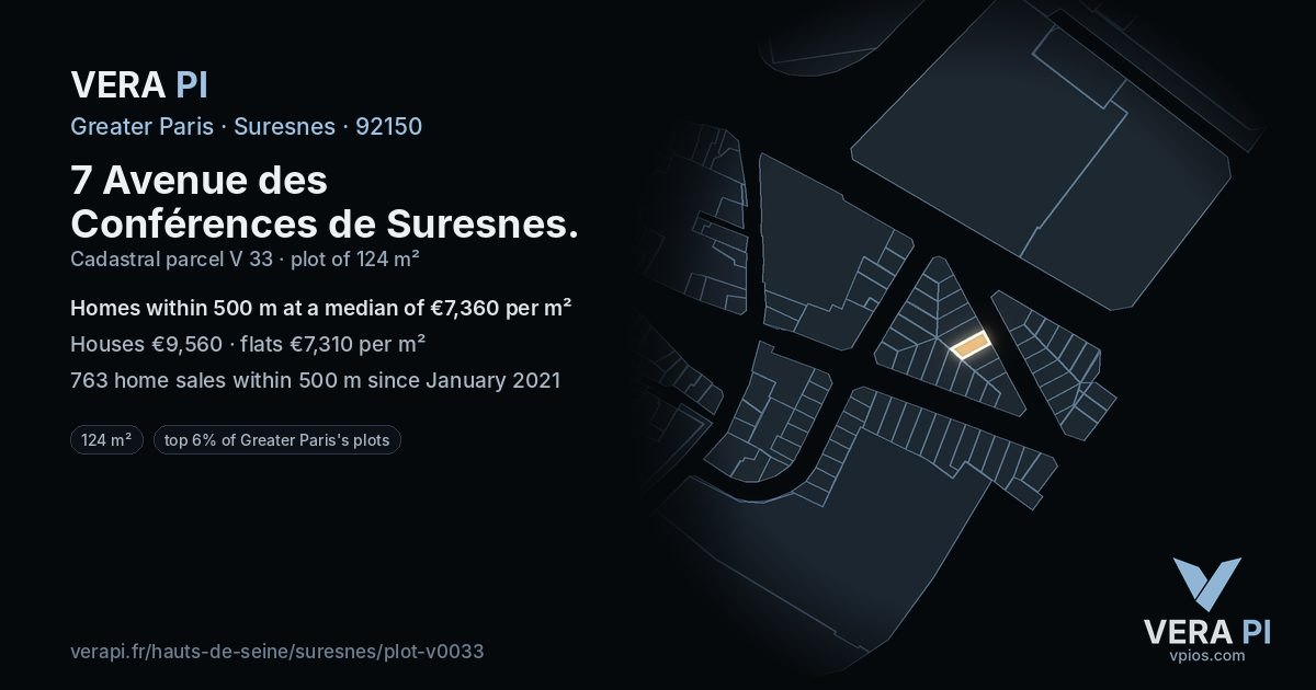 7 Avenue des Conférences de Suresnes, Suresnes at night – the plot lit, the parcels around coloured by the prices near them