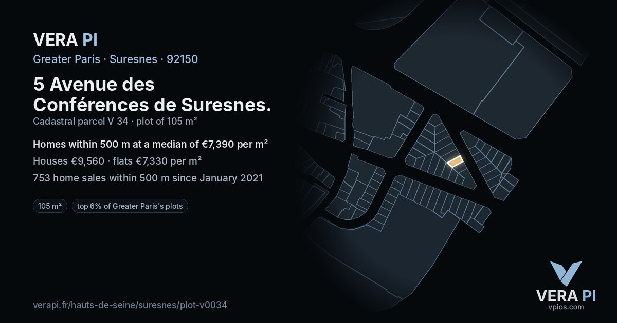 5 Avenue des Conférences de Suresnes, Suresnes at night – the plot lit, the parcels around coloured by the prices near them