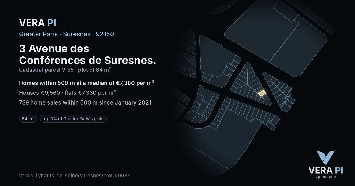 3 Avenue des Conférences de Suresnes, Suresnes at night – the plot lit, the parcels around coloured by the prices near them