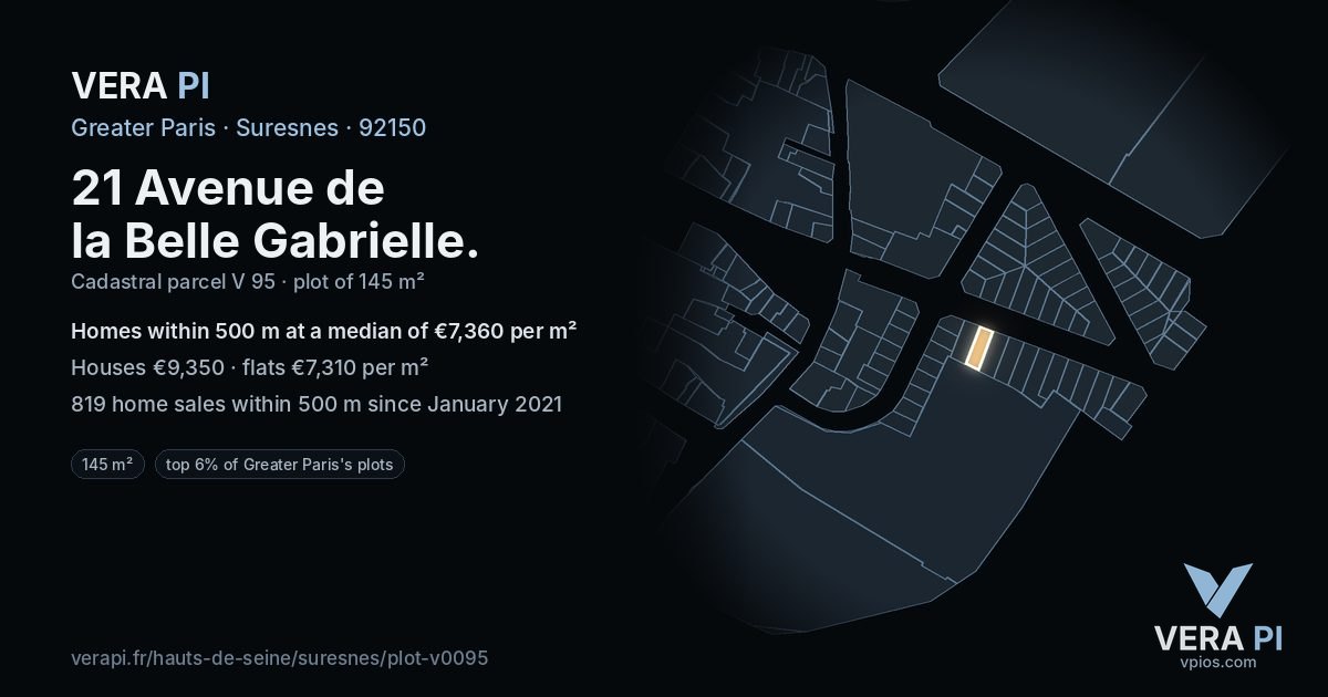 21 Avenue de la Belle Gabrielle, Suresnes at night – the plot lit, the parcels around coloured by the prices near them