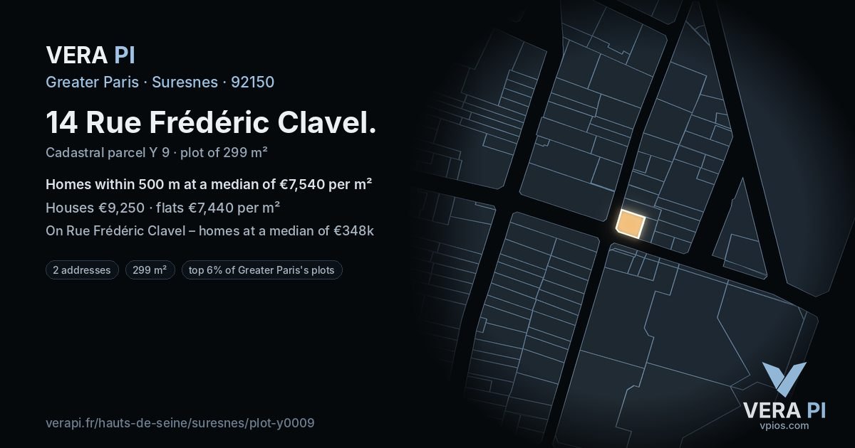 14 Rue Frédéric Clavel, Suresnes at night – the plot lit, the parcels around coloured by the prices near them