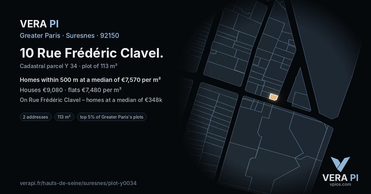 10 Rue Frédéric Clavel, Suresnes at night – the plot lit, the parcels around coloured by the prices near them