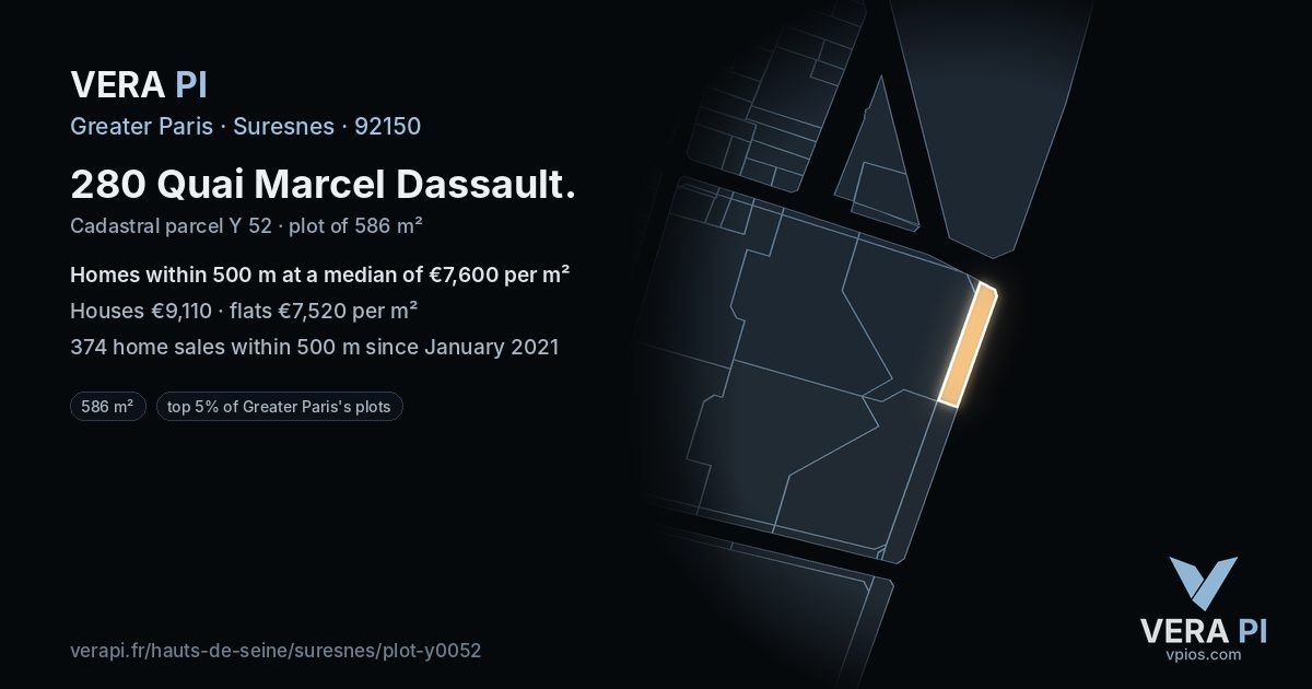280 Quai Marcel Dassault, Suresnes at night – the plot lit, the parcels around coloured by the prices near them