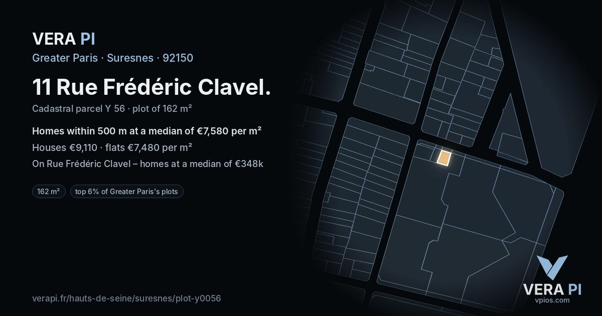 11 Rue Frédéric Clavel, Suresnes at night – the plot lit, the parcels around coloured by the prices near them