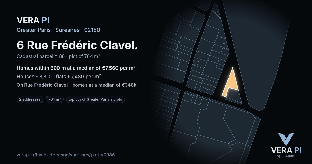 6 Rue Frédéric Clavel, Suresnes at night – the plot lit, the parcels around coloured by the prices near them