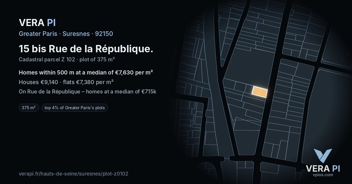 15 bis Rue de la République, Suresnes at night – the plot lit, the parcels around coloured by the prices near them