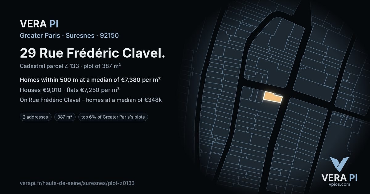 29 Rue Frédéric Clavel, Suresnes at night – the plot lit, the parcels around coloured by the prices near them