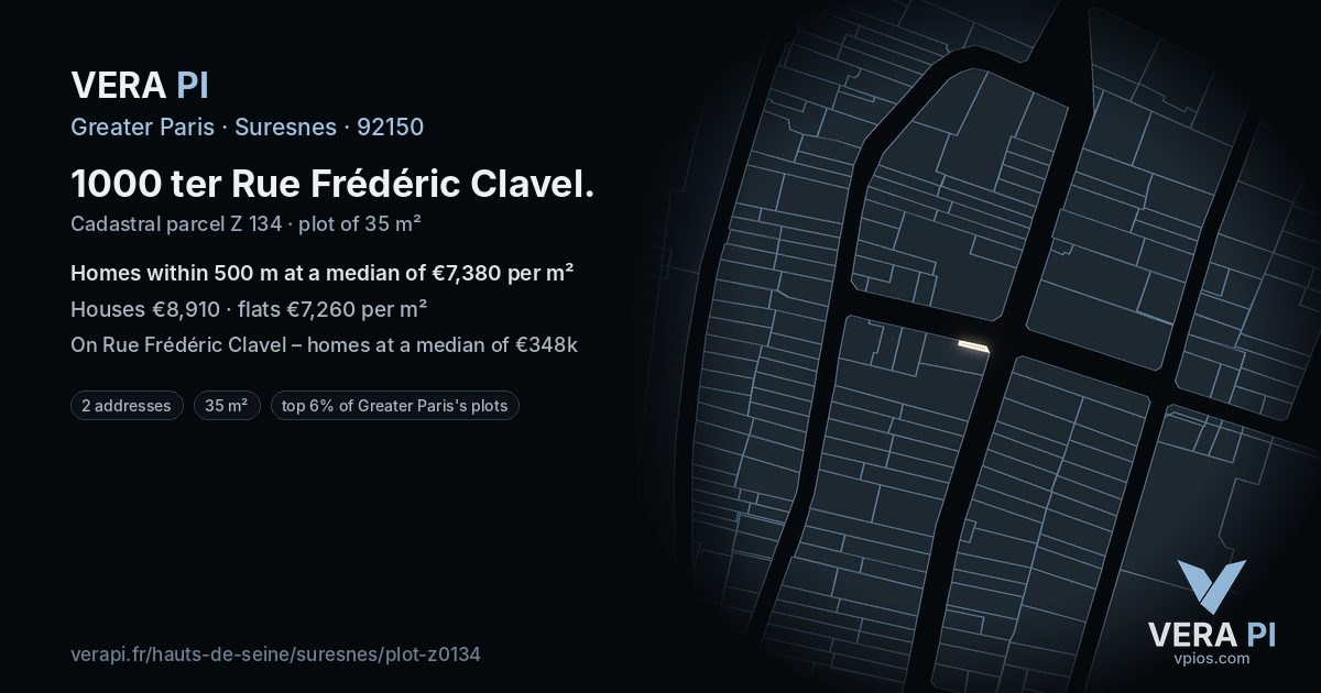 1000 ter Rue Frédéric Clavel, Suresnes at night – the plot lit, the parcels around coloured by the prices near them