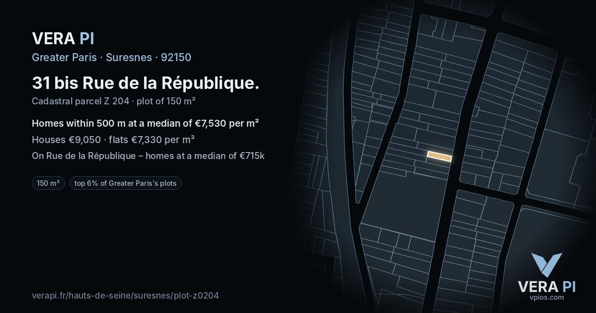 31 bis Rue de la République, Suresnes at night – the plot lit, the parcels around coloured by the prices near them