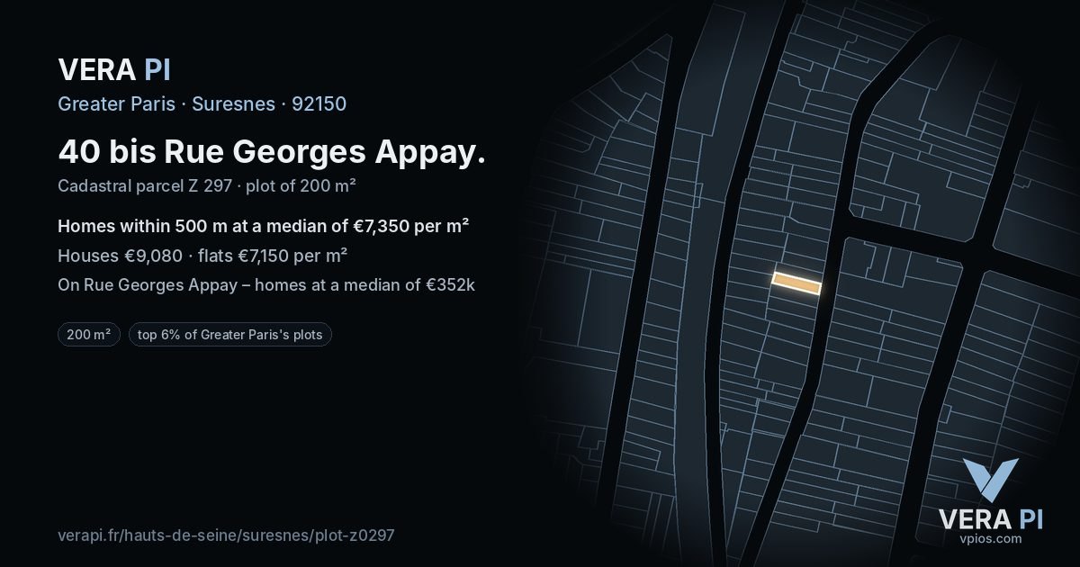 40 bis Rue Georges Appay, Suresnes at night – the plot lit, the parcels around coloured by the prices near them