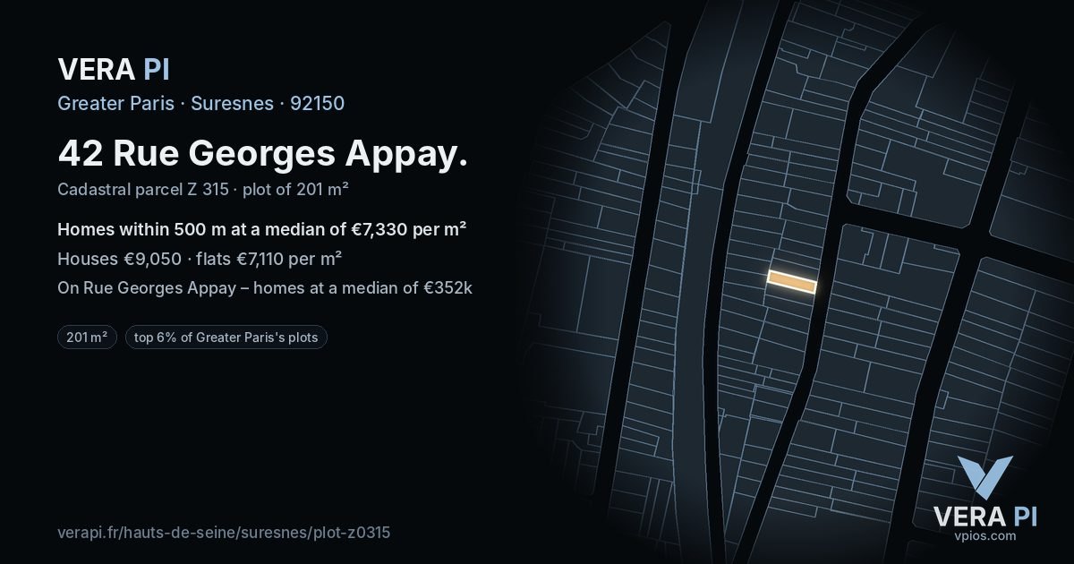 42 Rue Georges Appay, Suresnes at night – the plot lit, the parcels around coloured by the prices near them