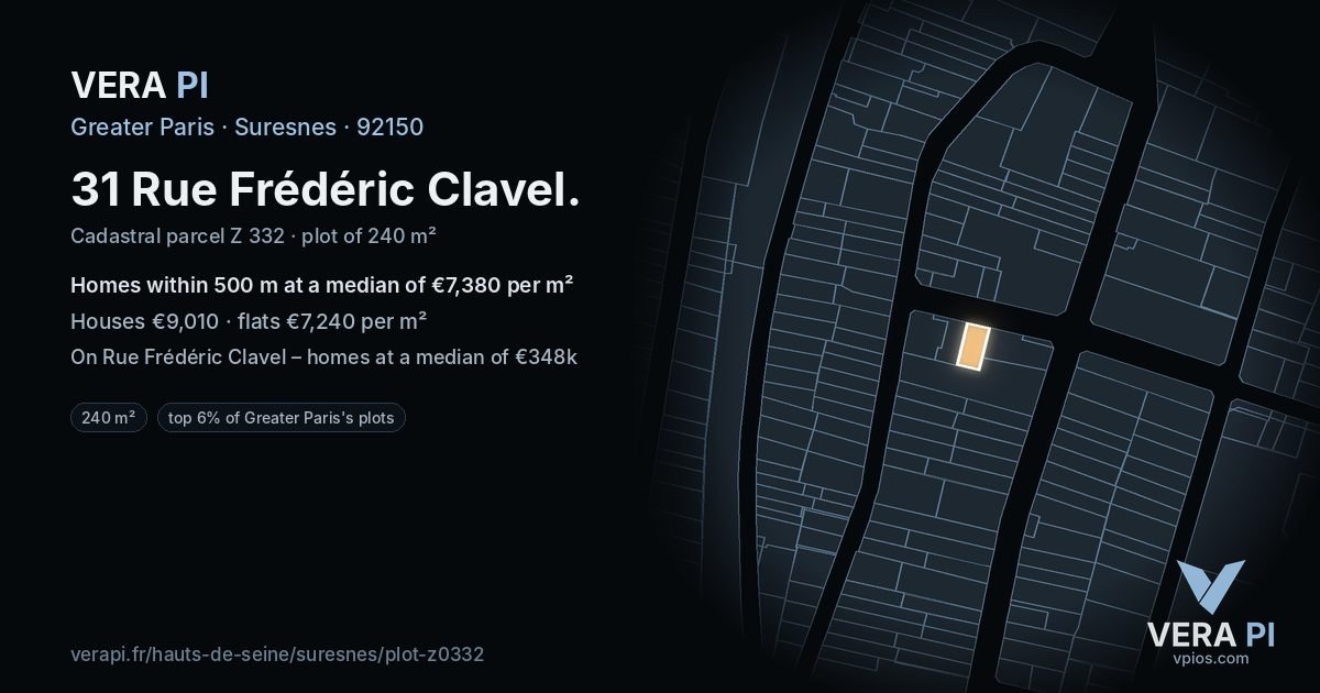 31 Rue Frédéric Clavel, Suresnes at night – the plot lit, the parcels around coloured by the prices near them