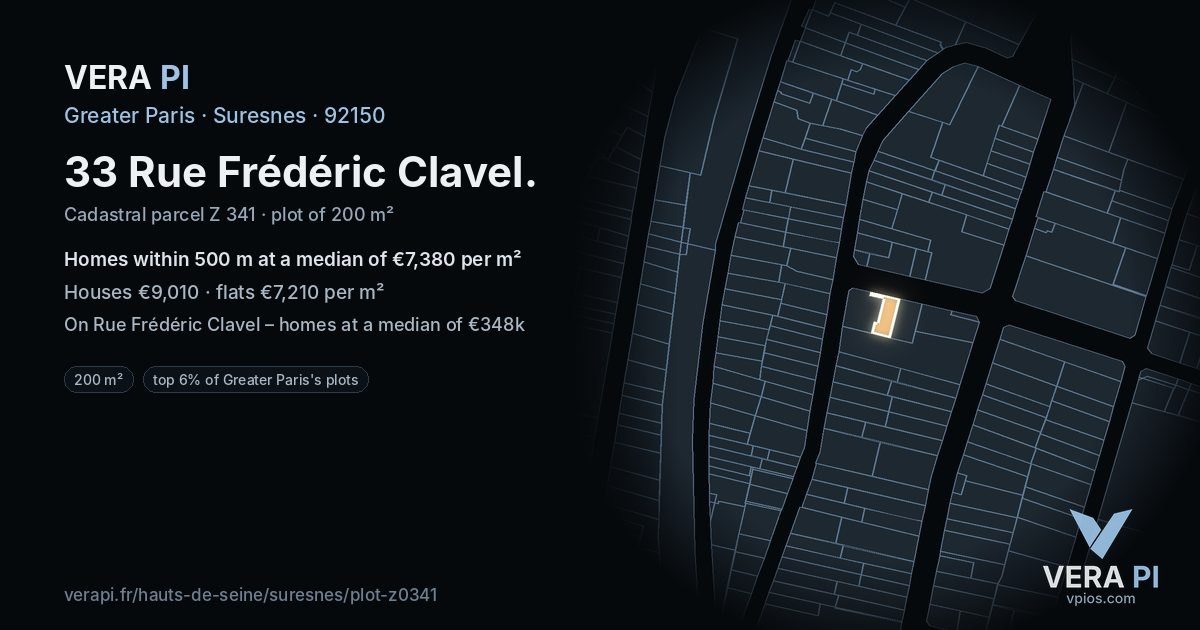 33 Rue Frédéric Clavel, Suresnes at night – the plot lit, the parcels around coloured by the prices near them