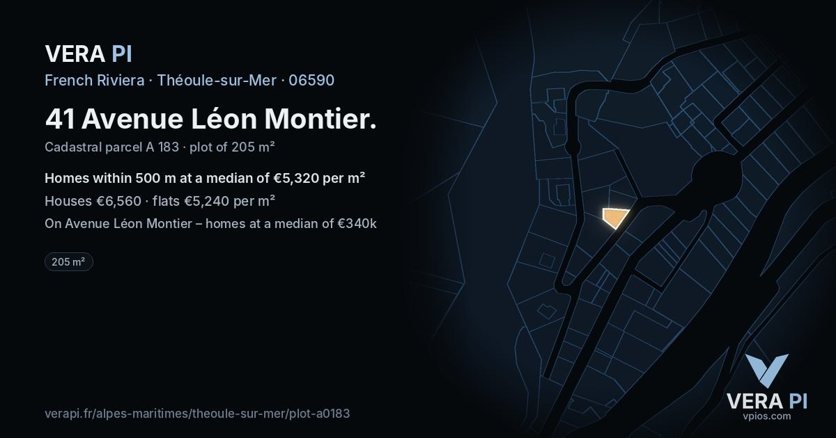 41 Avenue Léon Montier, Théoule-sur-Mer at night – the plot lit, the parcels around coloured by the prices near them