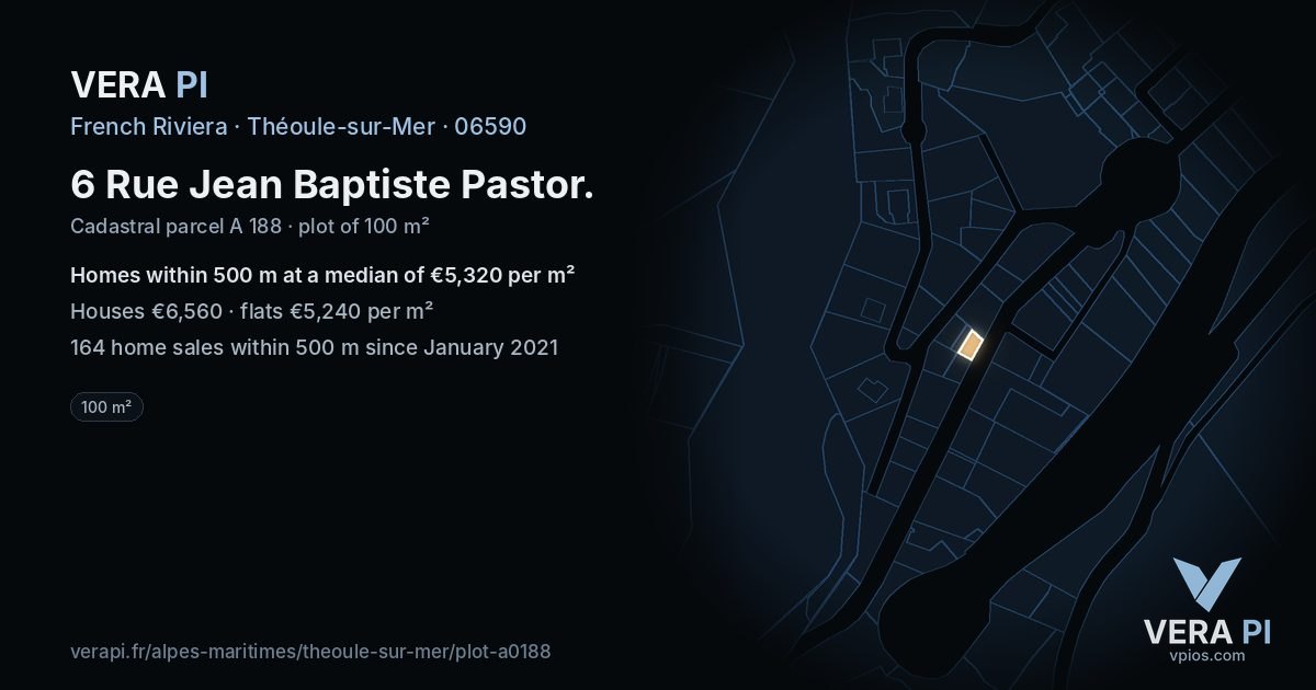 6 Rue Jean Baptiste Pastor, Théoule-sur-Mer at night – the plot lit, the parcels around coloured by the prices near them