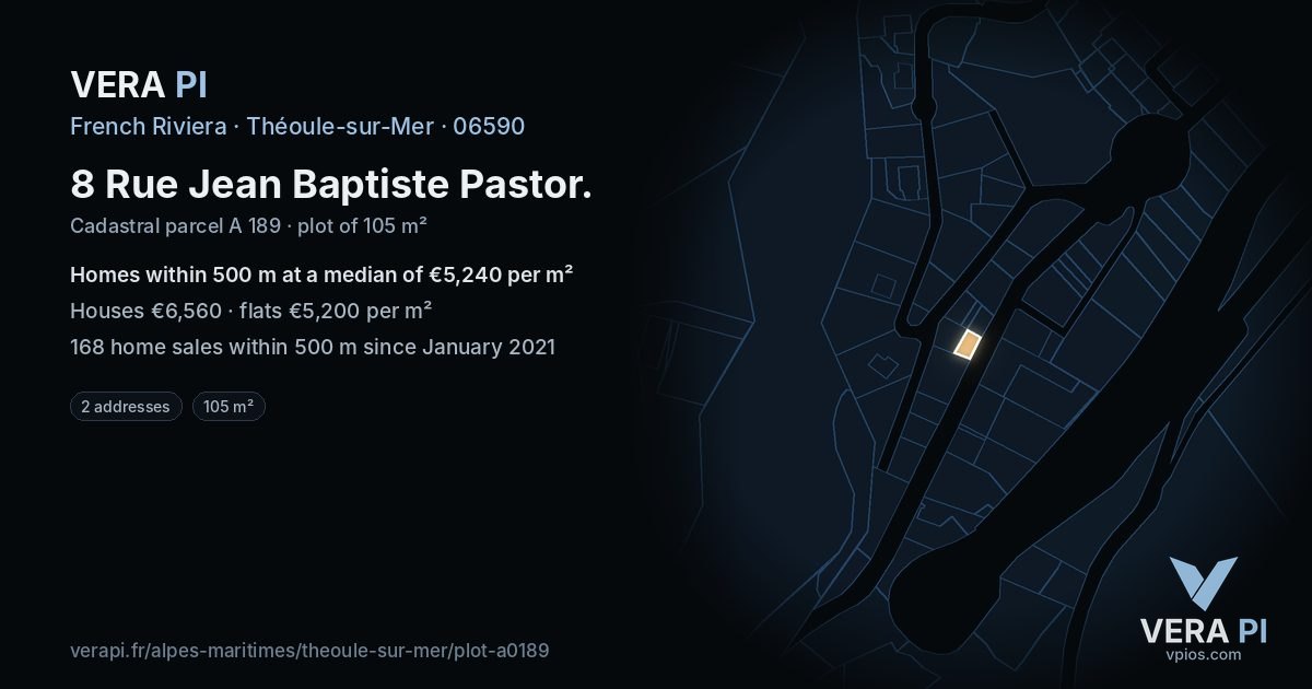 8 Rue Jean Baptiste Pastor, Théoule-sur-Mer at night – the plot lit, the parcels around coloured by the prices near them