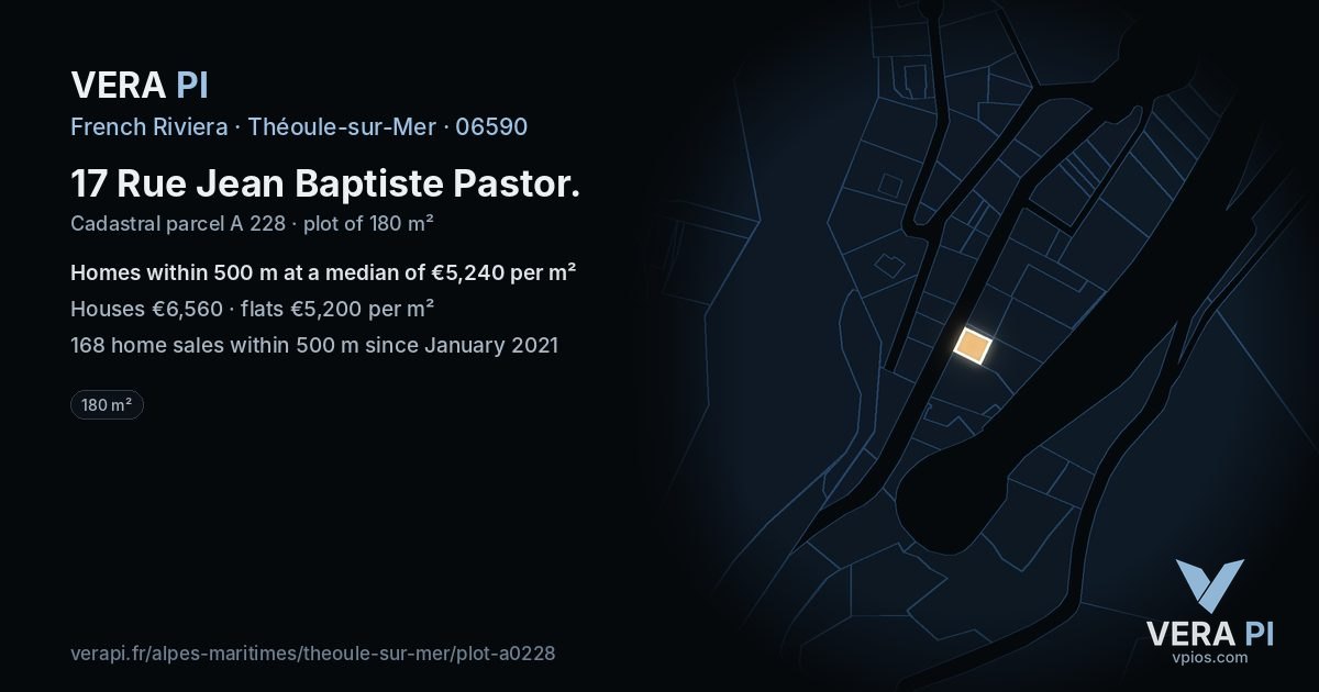 17 Rue Jean Baptiste Pastor, Théoule-sur-Mer at night – the plot lit, the parcels around coloured by the prices near them