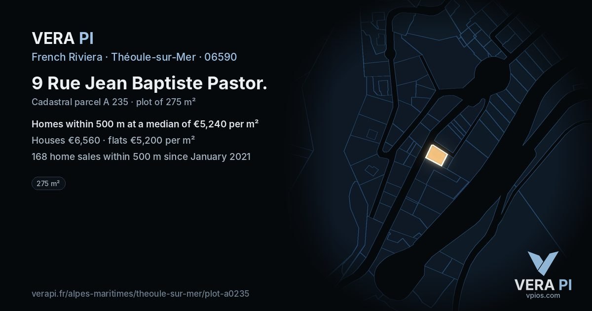 9 Rue Jean Baptiste Pastor, Théoule-sur-Mer at night – the plot lit, the parcels around coloured by the prices near them