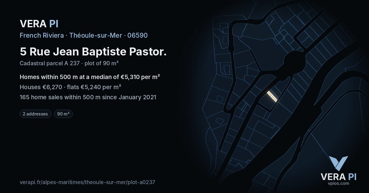5 Rue Jean Baptiste Pastor, Théoule-sur-Mer at night – the plot lit, the parcels around coloured by the prices near them