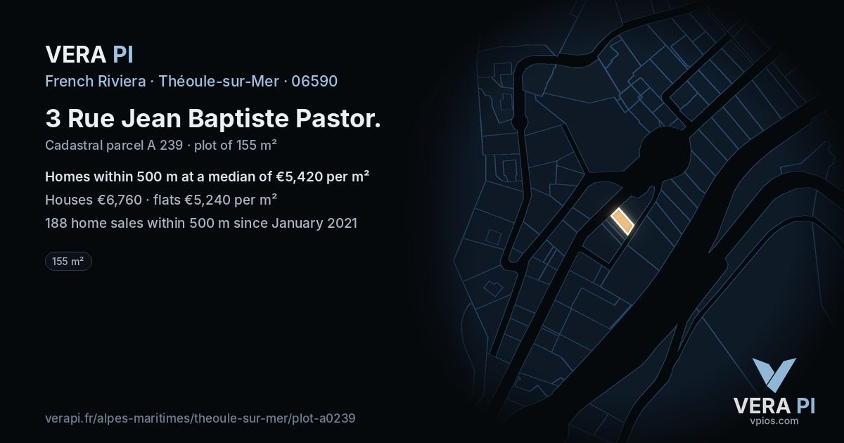 3 Rue Jean Baptiste Pastor, Théoule-sur-Mer at night – the plot lit, the parcels around coloured by the prices near them