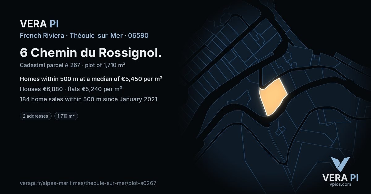 6 Chemin du Rossignol, Théoule-sur-Mer at night – the plot lit, the parcels around coloured by the prices near them