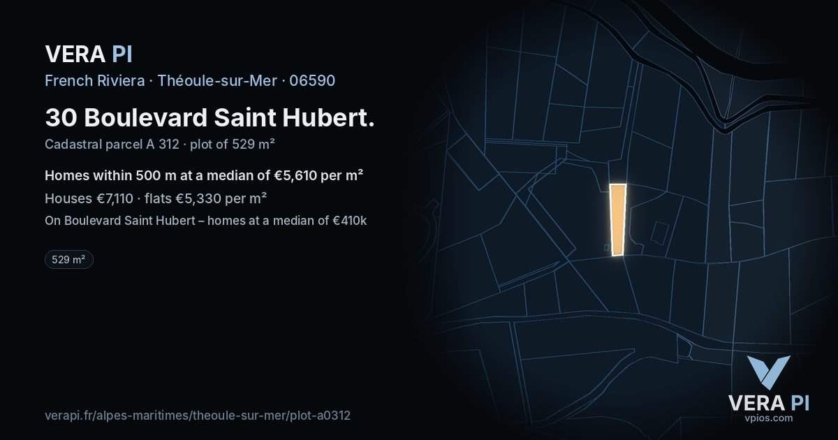 30 Boulevard Saint Hubert, Théoule-sur-Mer at night – the plot lit, the parcels around coloured by the prices near them