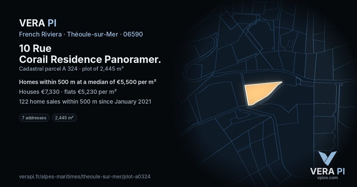 10 Rue Corail Residence Panoramer, Théoule-sur-Mer at night – the plot lit, the parcels around coloured by the prices near them