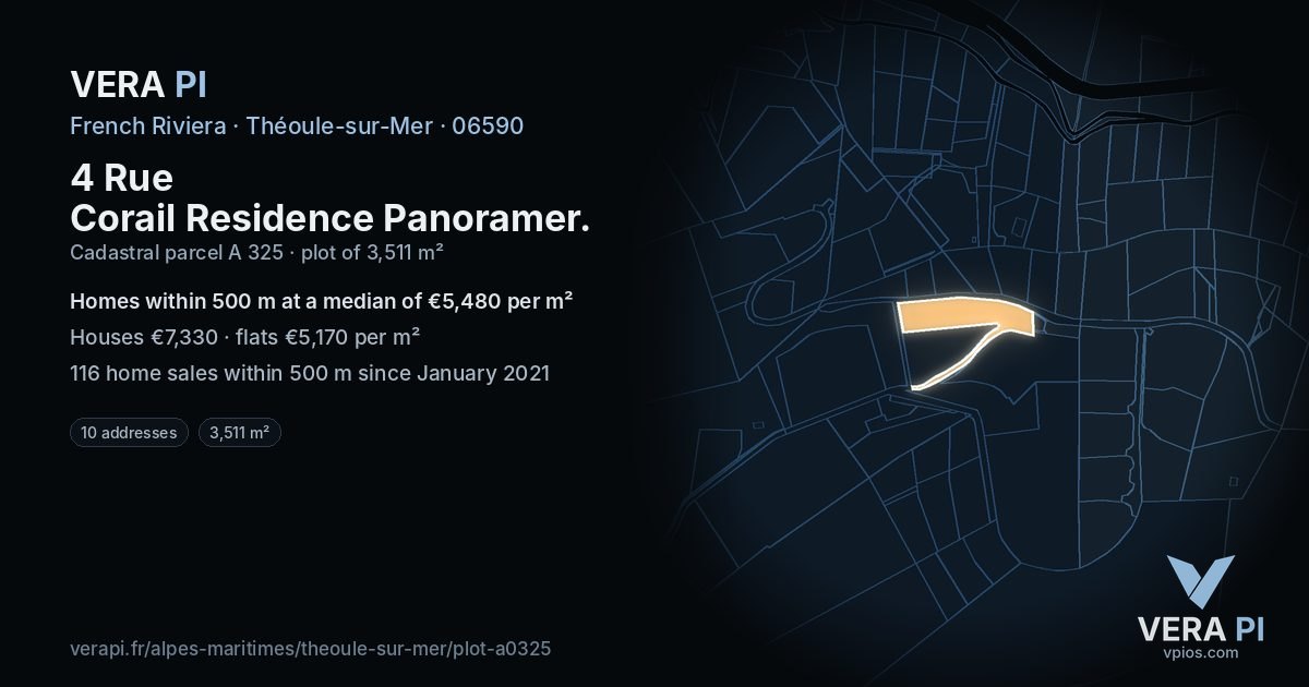 4 Rue Corail Residence Panoramer, Théoule-sur-Mer at night – the plot lit, the parcels around coloured by the prices near them