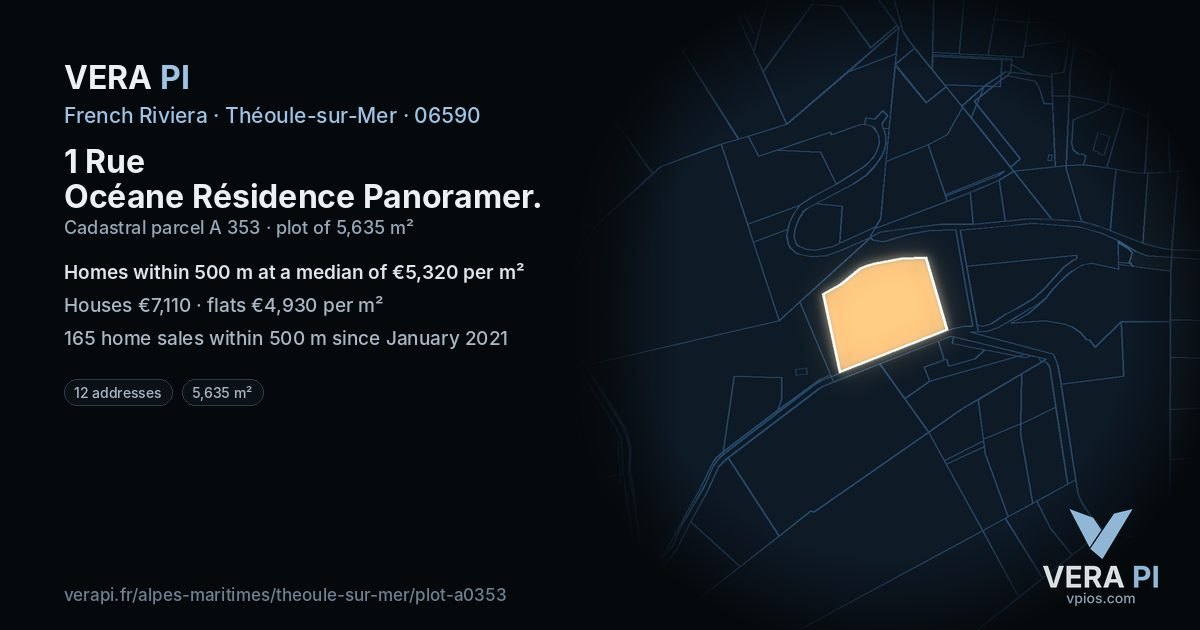 1 Rue Océane Résidence Panoramer, Théoule-sur-Mer at night – the plot lit, the parcels around coloured by the prices near them