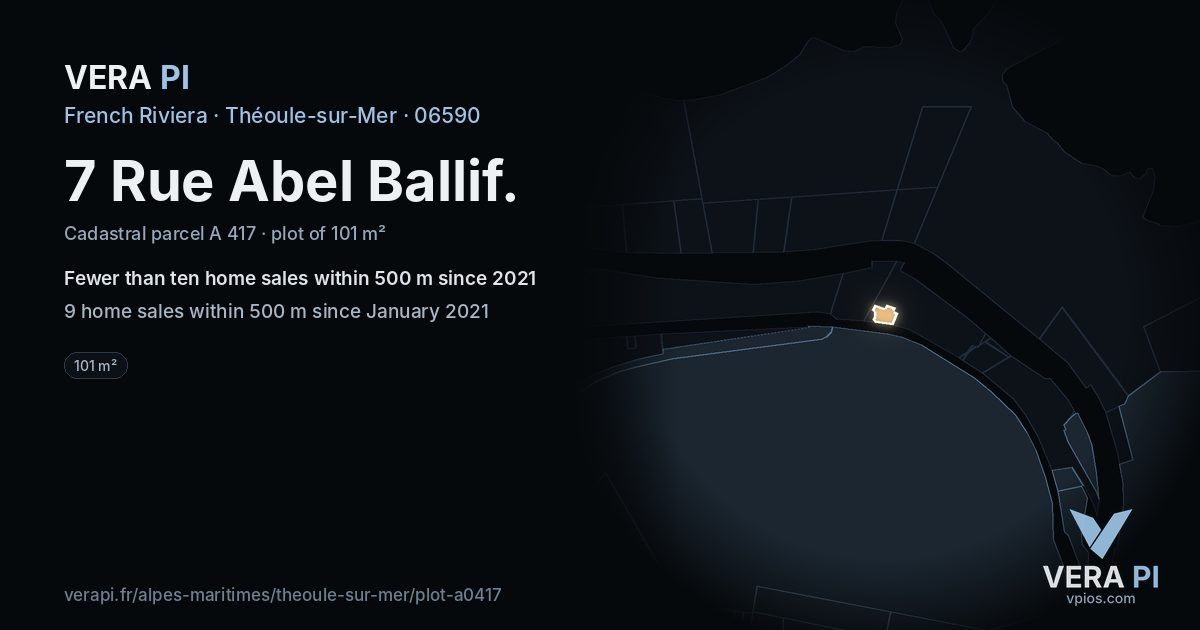 7 Rue Abel Ballif, Théoule-sur-Mer at night – the plot lit, the parcels around coloured by the prices near them