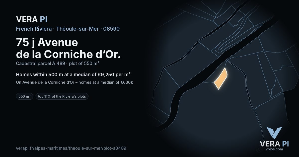 75 j Avenue de la Corniche d’Or, Théoule-sur-Mer at night – the plot lit, the parcels around coloured by the prices near them