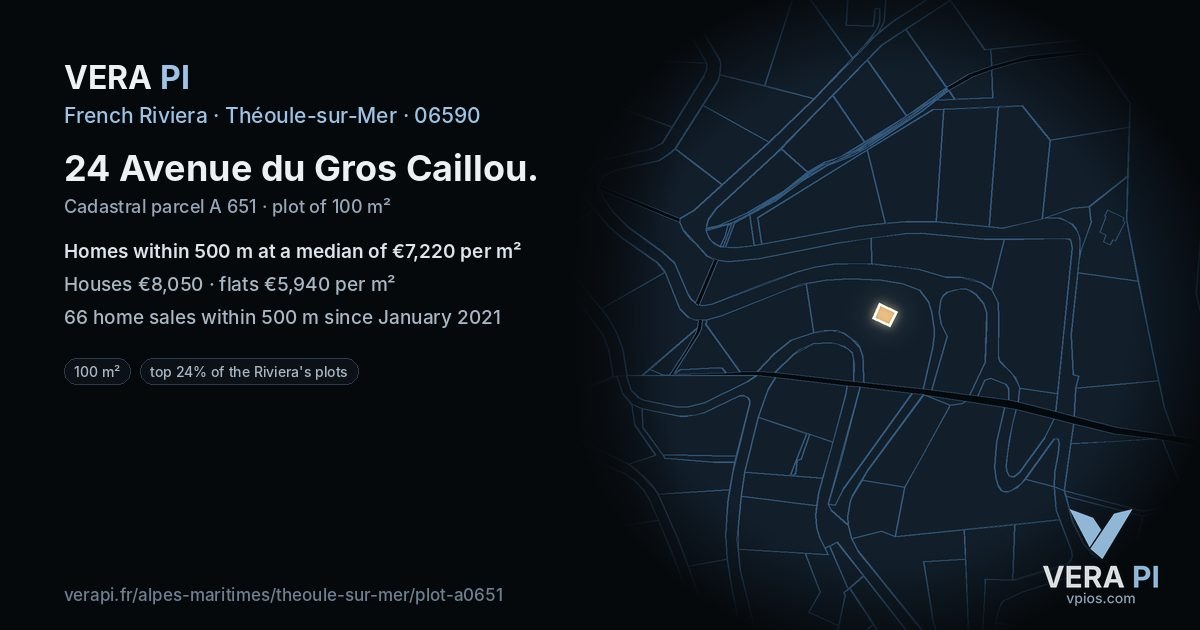 24 Avenue du Gros Caillou, Théoule-sur-Mer at night – the plot lit, the parcels around coloured by the prices near them