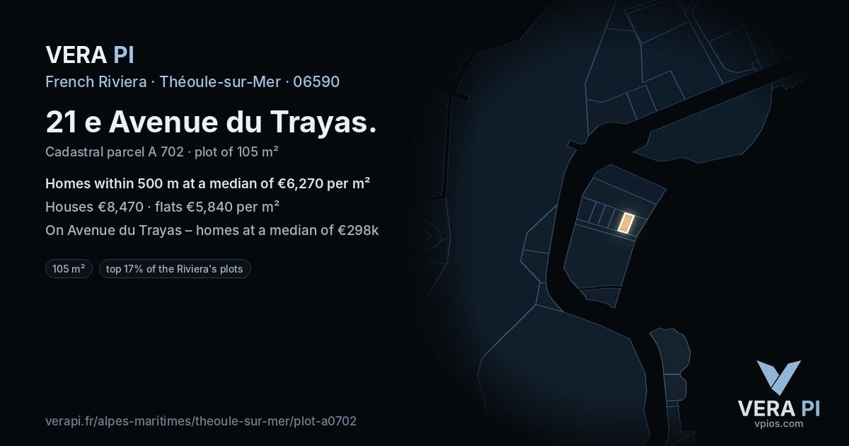 21 e Avenue du Trayas, Théoule-sur-Mer at night – the plot lit, the parcels around coloured by the prices near them