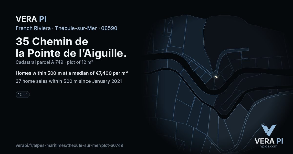 35 Chemin de la Pointe de l’Aiguille, Théoule-sur-Mer at night – the plot lit, the parcels around coloured by the prices near them