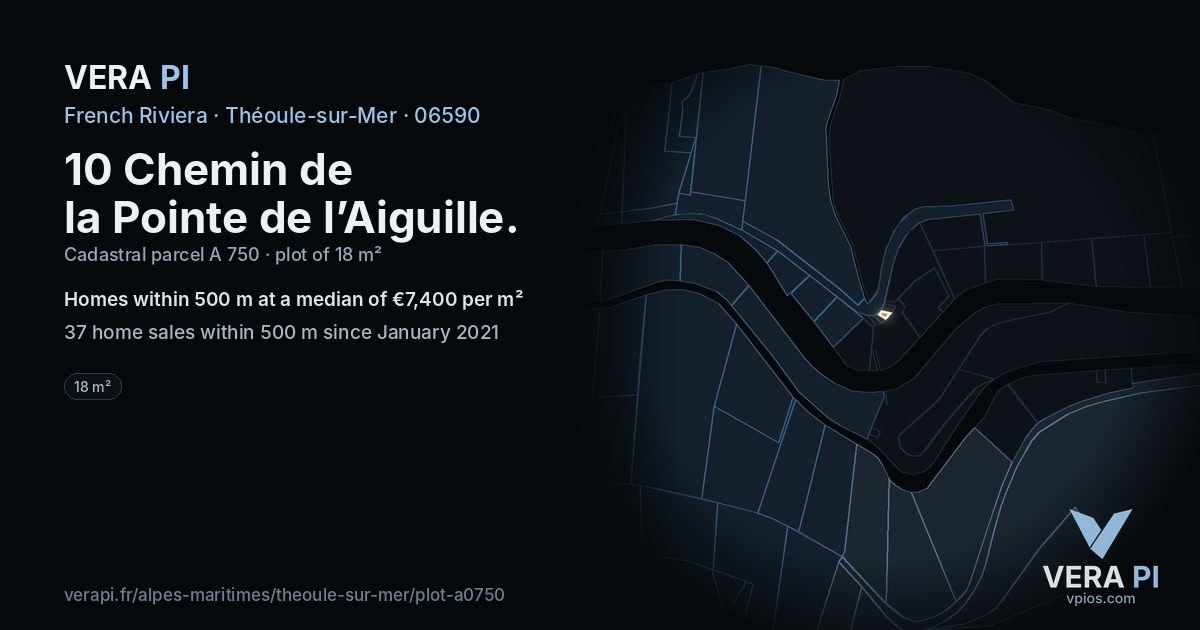 10 Chemin de la Pointe de l’Aiguille, Théoule-sur-Mer at night – the plot lit, the parcels around coloured by the prices near them