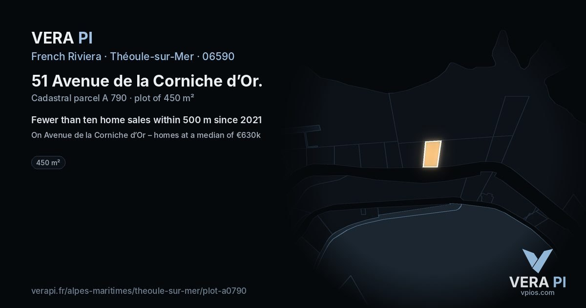 51 Avenue de la Corniche d’Or, Théoule-sur-Mer at night – the plot lit, the parcels around coloured by the prices near them
